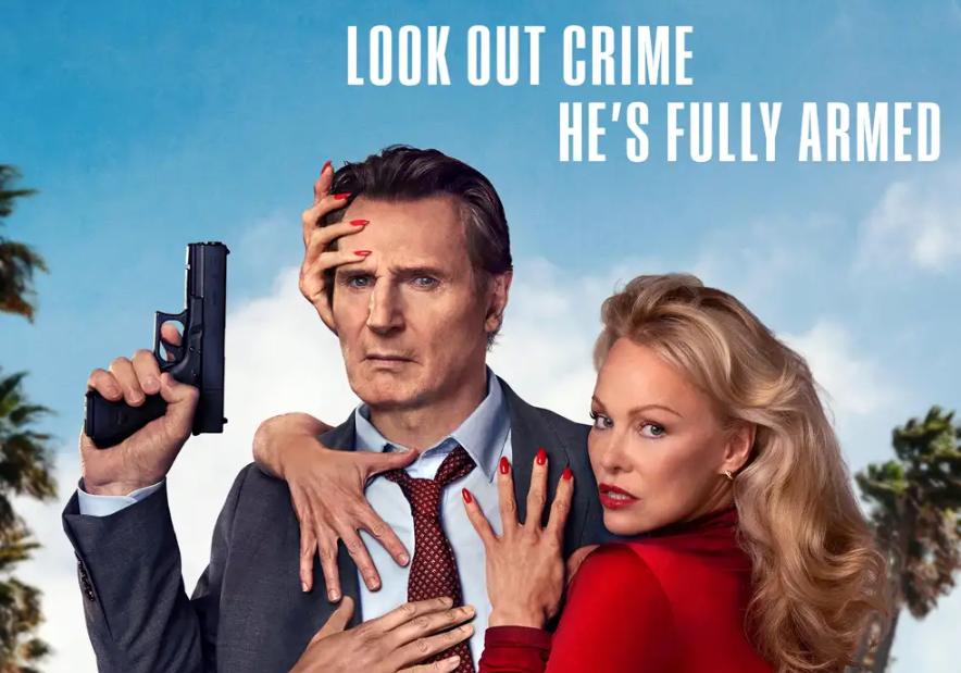 Pamela Anderson and Liam Neeson on Naked Gun movie poster