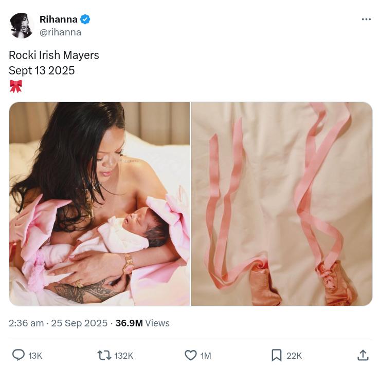 Rihanna Instagram post with new born baby girl